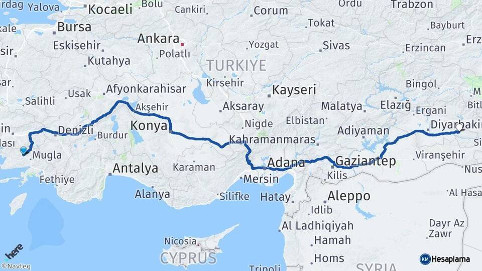 Muğla Yatağan Batman Arası Kaç Km - Yol Haritası
