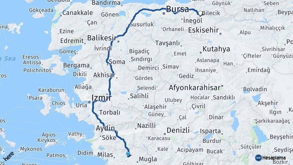Muğla Yatağan Bilecik Arası Kaç Km - Yol Haritası