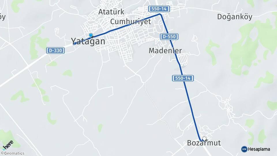Muğla Yatağan Bozarmut Yatağan Arası Kaç Km - Yol Haritası