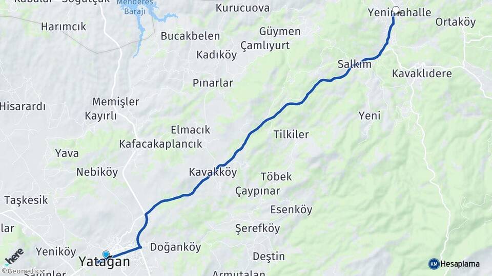 Muğla Yatağan Çayboyu Kavaklıdere Arası Kaç Km - Yol Haritası