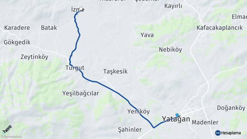 Muğla Yatağan Hacıbayramlar Yatağan Arası Kaç Km - Yol Haritası