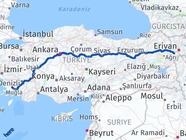 Muğla Yatağan Iğdır Arası Kaç Km - Yol Haritası