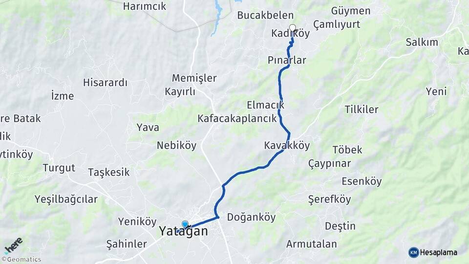 Muğla Yatağan Kadıköy Yatağan Arası Kaç Km - Yol Haritası