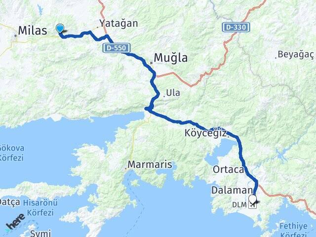 Kozağaç Muğla Dalaman Havalimanı Arası Kaç Km - Yol Tarifi