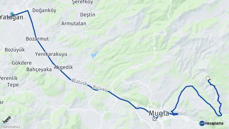 Muğla Yatağan Menteşe Arası Kaç Km - Yol Haritası