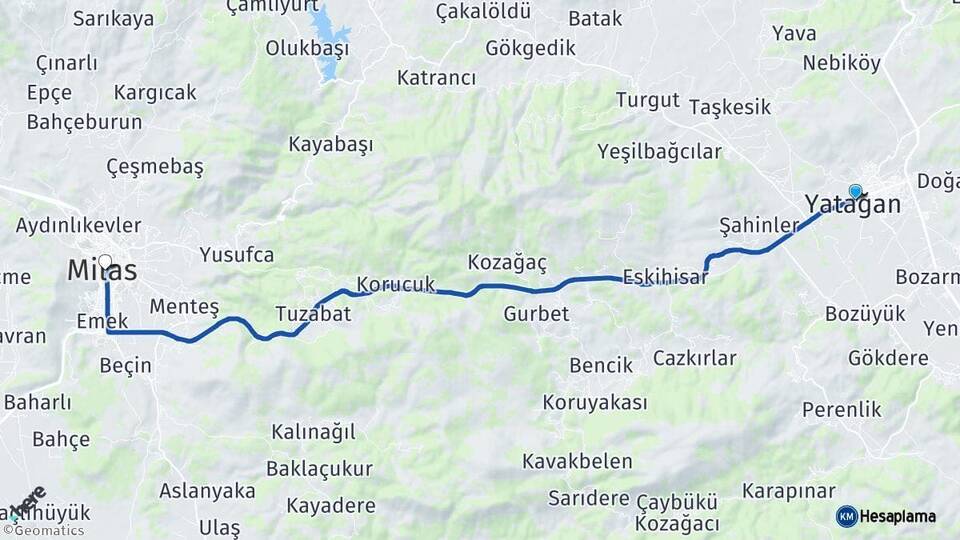 Muğla Yatağan Milas Arası Kaç Km - Yol Haritası