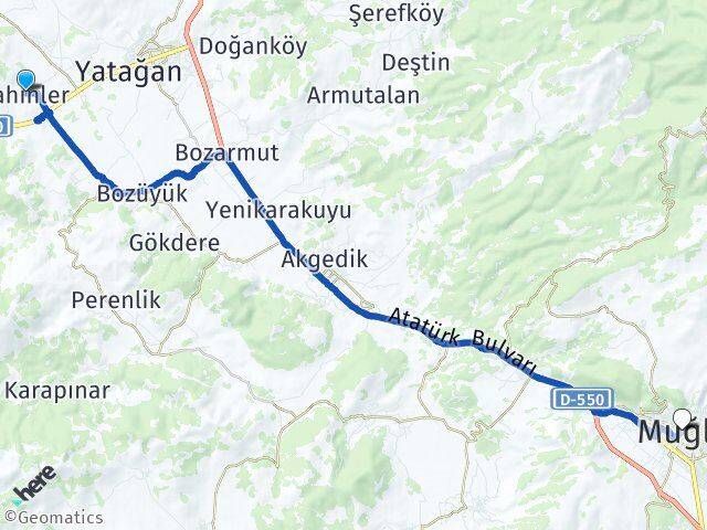 Şahinler Muğla Arası Kaç Km - Yol Tarifi