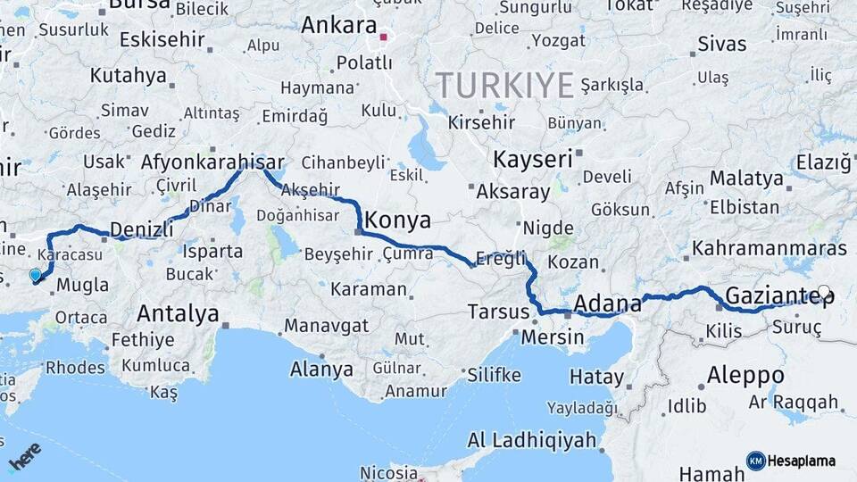 Muğla Yatağan Şanlıurfa Arası Kaç Km - Yol Haritası
