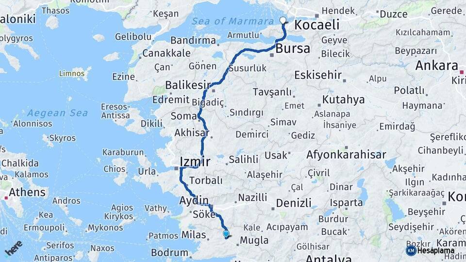 Muğla Yatağan Yalova Arası Kaç Km - Yol Haritası