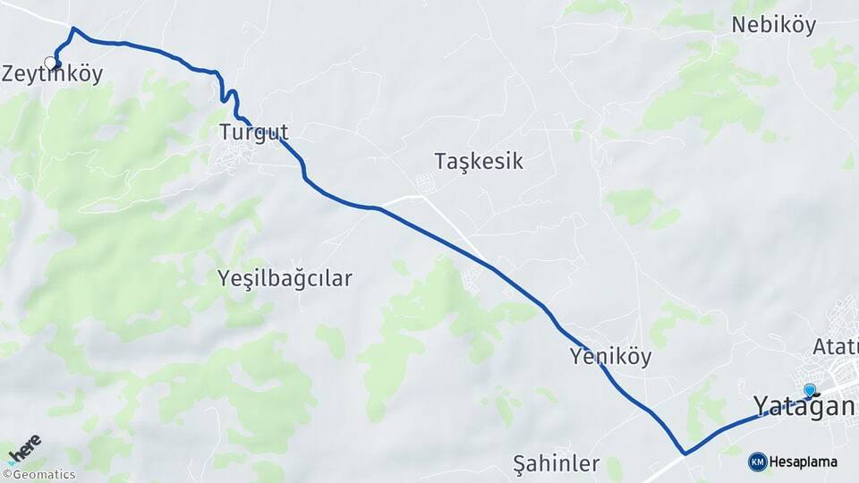 Muğla Yatağan Zeytinköy Yatağan Arası Kaç Km - Yol Haritası
