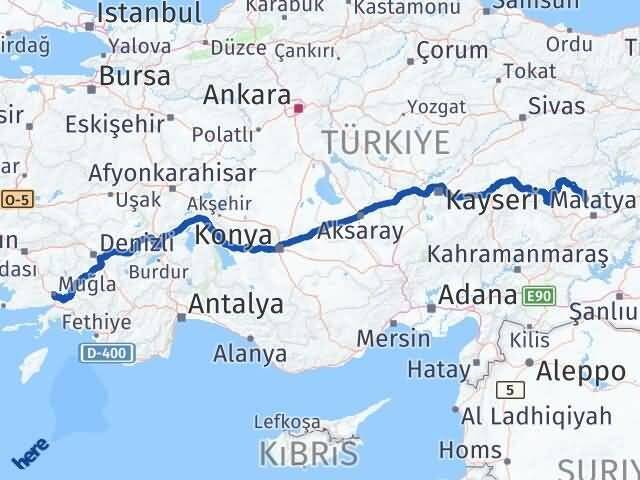 Muğla Yazıhan Malatya Arası Kaç Km - Yol Haritası