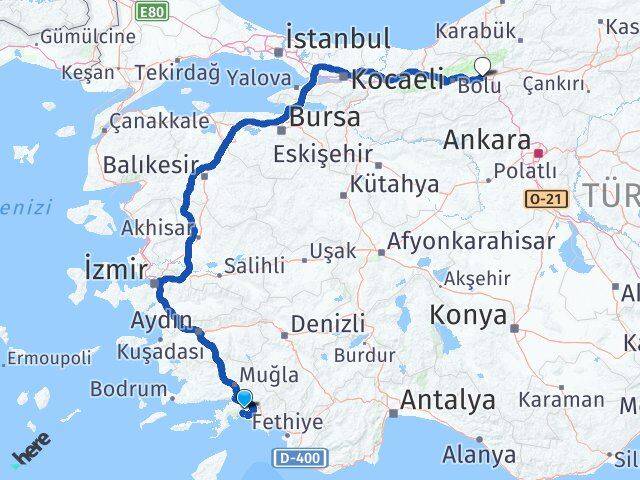 Muğla Yeniçağa Bolu Arası Kaç Km - Yol Haritası