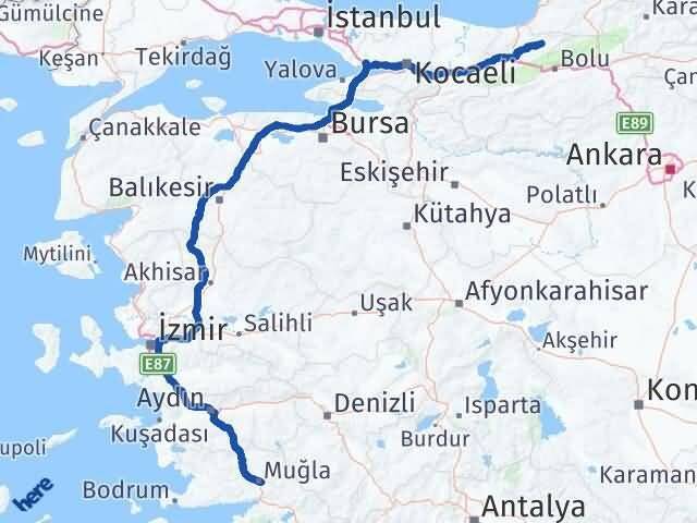 Muğla Yığılca Düzce Arası Kaç Km - Yol Haritası