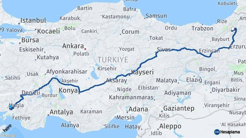 Muğla Yusufeli Artvin Arası Kaç Km - Yol Haritası