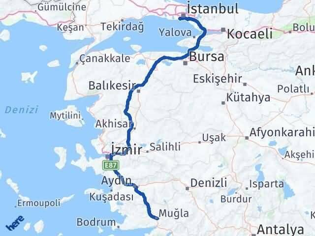 Muğla Zeytinburnu İstanbul Arası Kaç Km - Yol Haritası