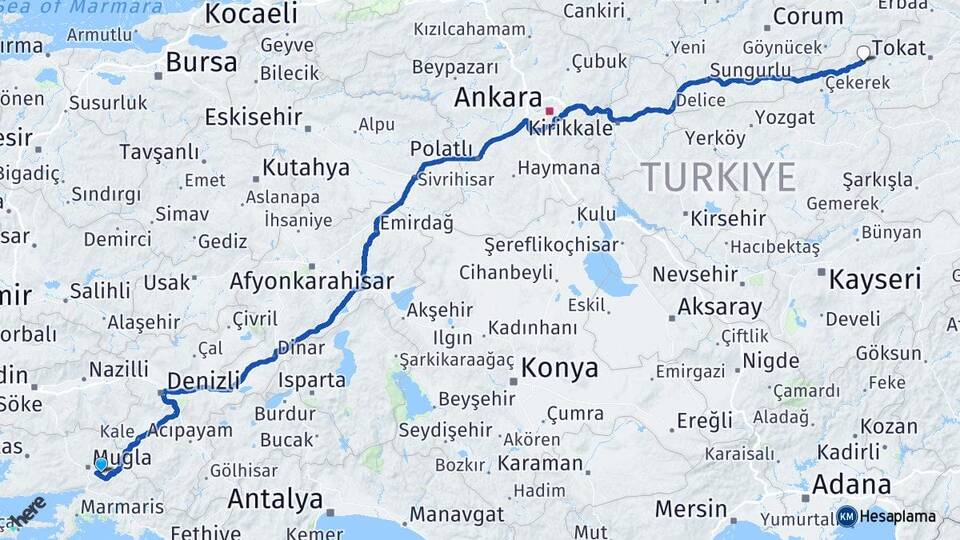 Muğla Zile Tokat Arası Kaç Km - Yol Haritası