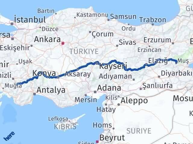 Muş Acıpayam Denizli Arası Kaç Km - Yol Haritası