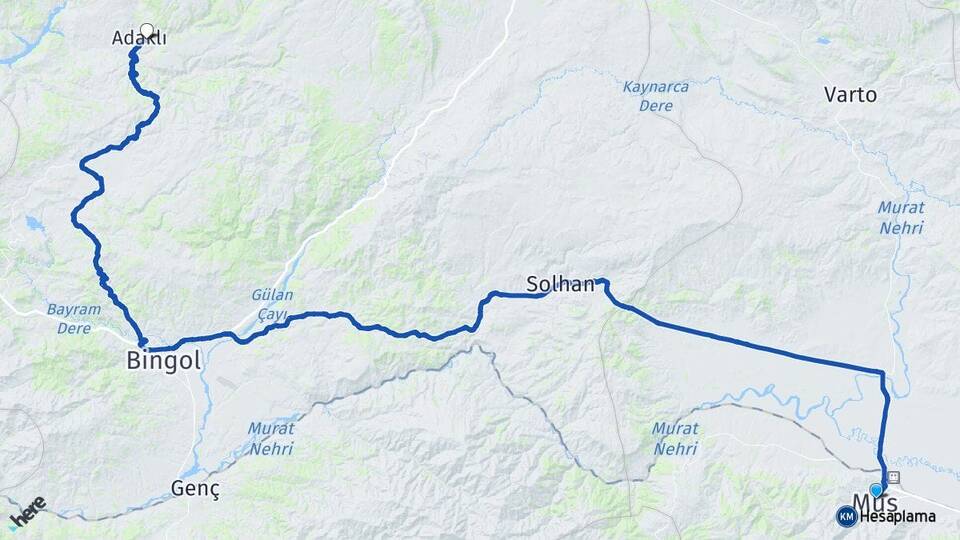 Muş Adaklı Bingöl Arası Kaç Km - Yol Haritası