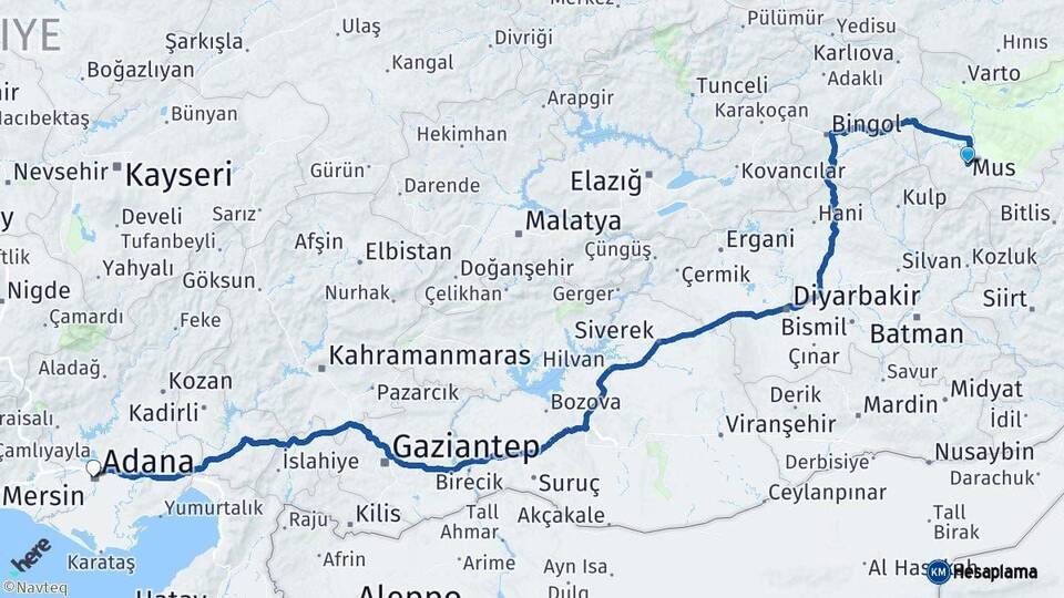 Muş Adana Arası Kaç Km - Yol Haritası