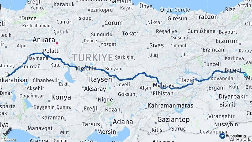 Muş Afyonkarahisar Arası Kaç Km - Yol Haritası