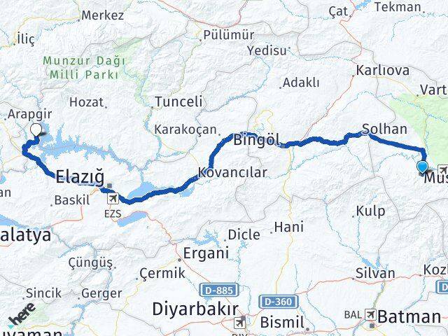 Muş Ağın Elazığ Arası Kaç Km - Yol Haritası