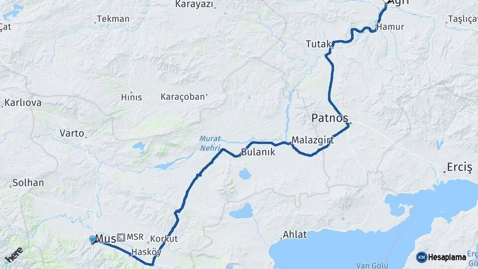 Muş Ağrı Arası Kaç Km - Yol Haritası