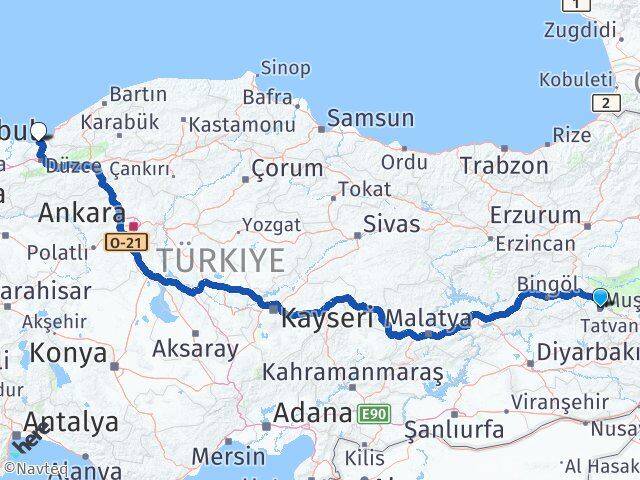 Muş Akçakoca Düzce Arası Kaç Km - Yol Haritası