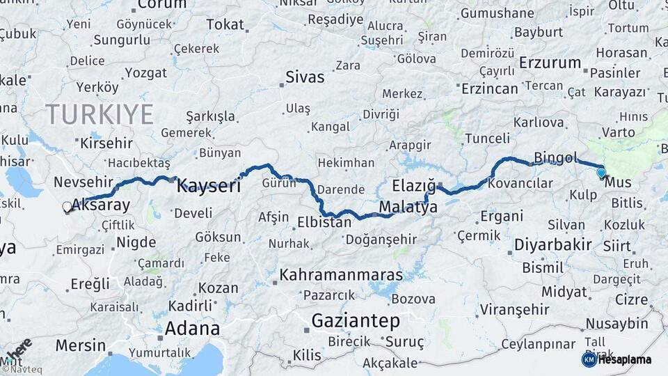 Muş Aksaray Arası Kaç Km - Yol Haritası