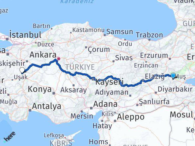Muş Altıntaş Kütahya Arası Kaç Km - Yol Haritası