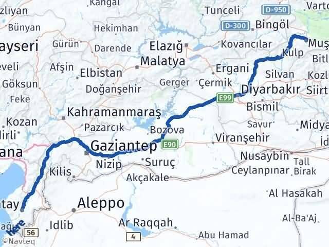 Muş Antakya Hatay Arası Kaç Km - Yol Haritası