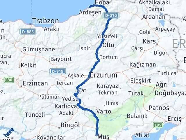 Muş Arhavi Artvin Arası Kaç Km - Yol Haritası