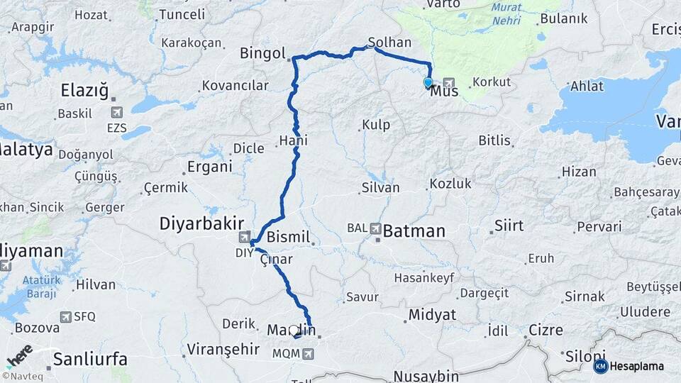 Muş Artuklu Mardin Arası Kaç Km - Yol Haritası