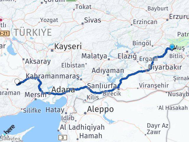 Muş Ayrancı Karaman Arası Kaç Km - Yol Haritası