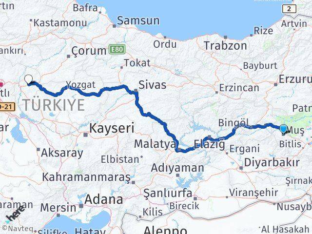 Muş Balışeyh Kırıkkale Arası Kaç Km - Yol Haritası
