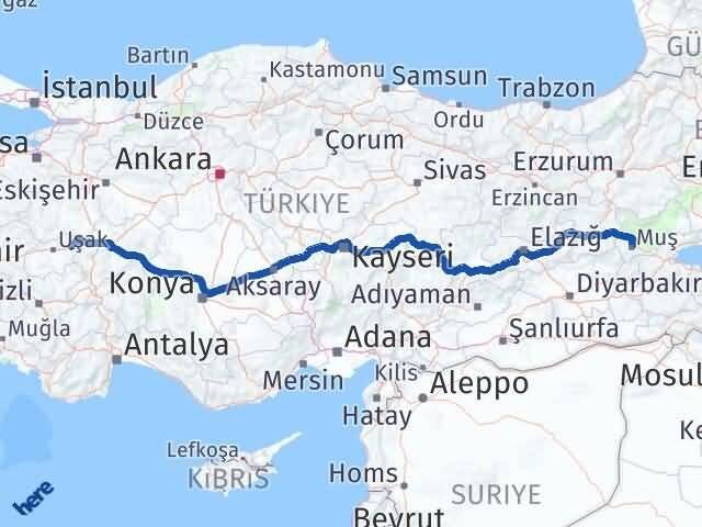 Muş Banaz Uşak Arası Kaç Km - Yol Haritası