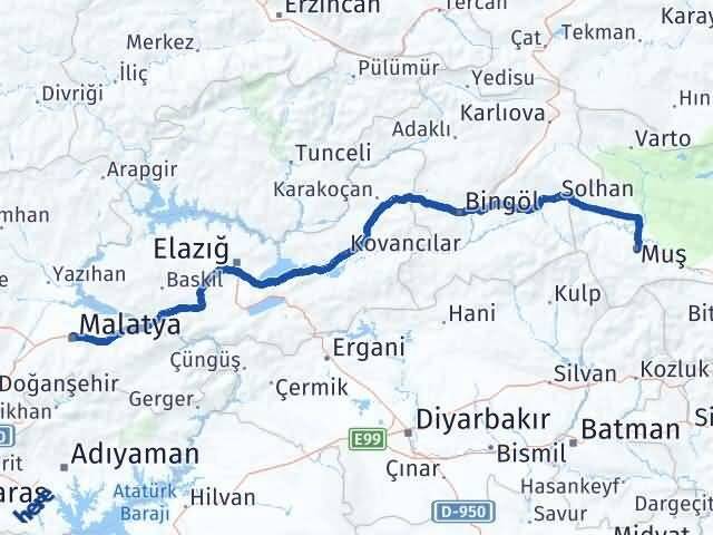 Muş Battalgazi Malatya Arası Kaç Km - Yol Haritası