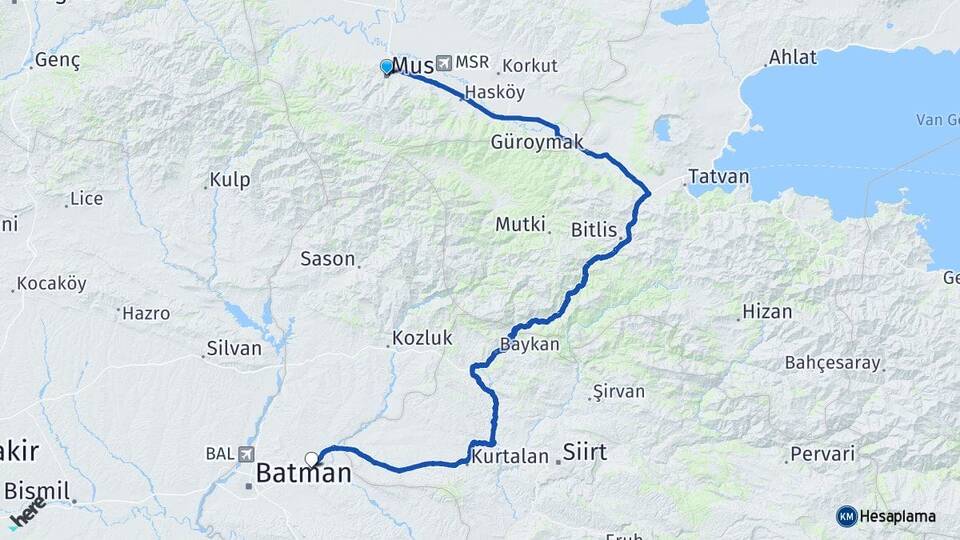 Muş Beşiri Batman Arası Kaç Km - Yol Haritası
