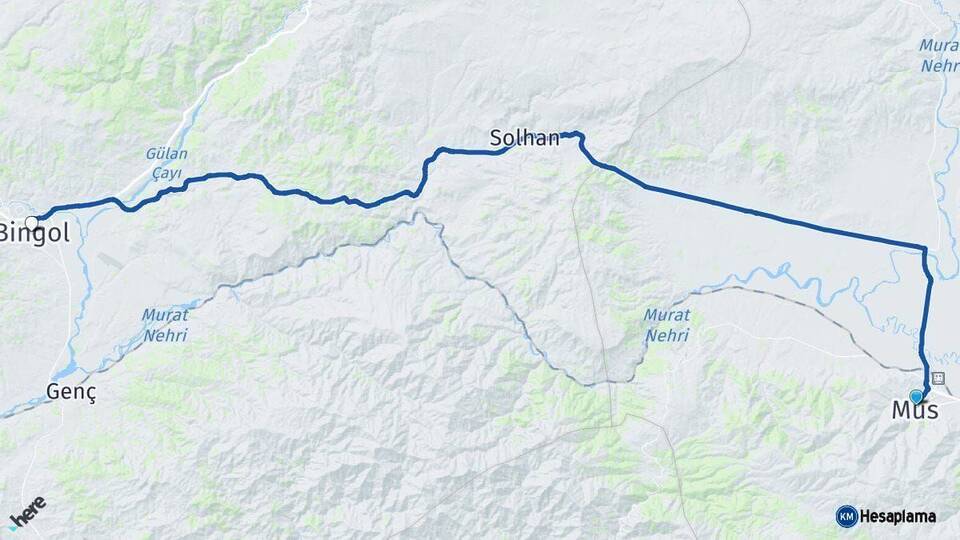Muş Bingöl Arası Kaç Km - Yol Haritası