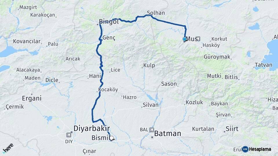 Muş Bismil Diyarbakır Arası Kaç Km - Yol Haritası