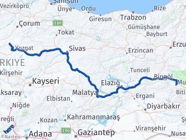 Muş Boğazkale Çorum Arası Kaç Km - Yol Haritası