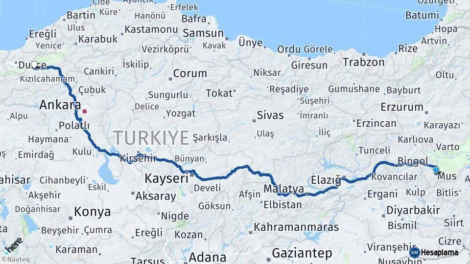 Muş Bolu Arası Kaç Km - Yol Haritası