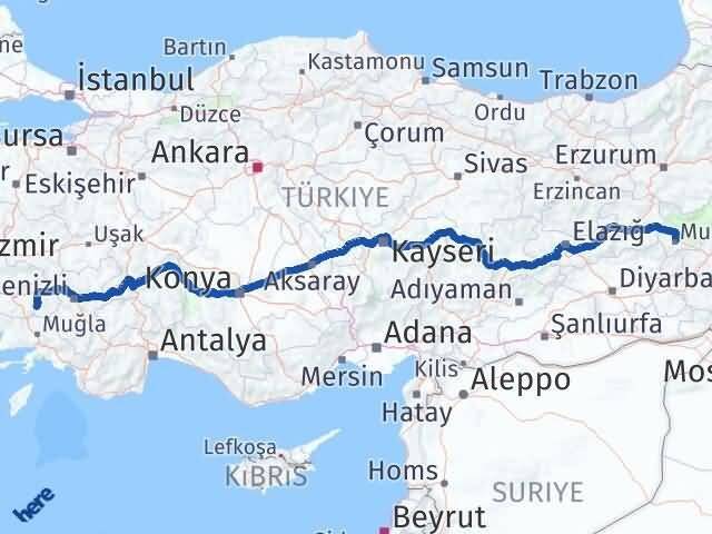Muş Bozdoğan Aydın Arası Kaç Km - Yol Haritası