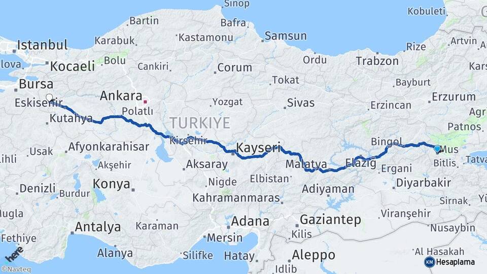 Muş Bozüyük Bilecik Arası Kaç Km - Yol Haritası