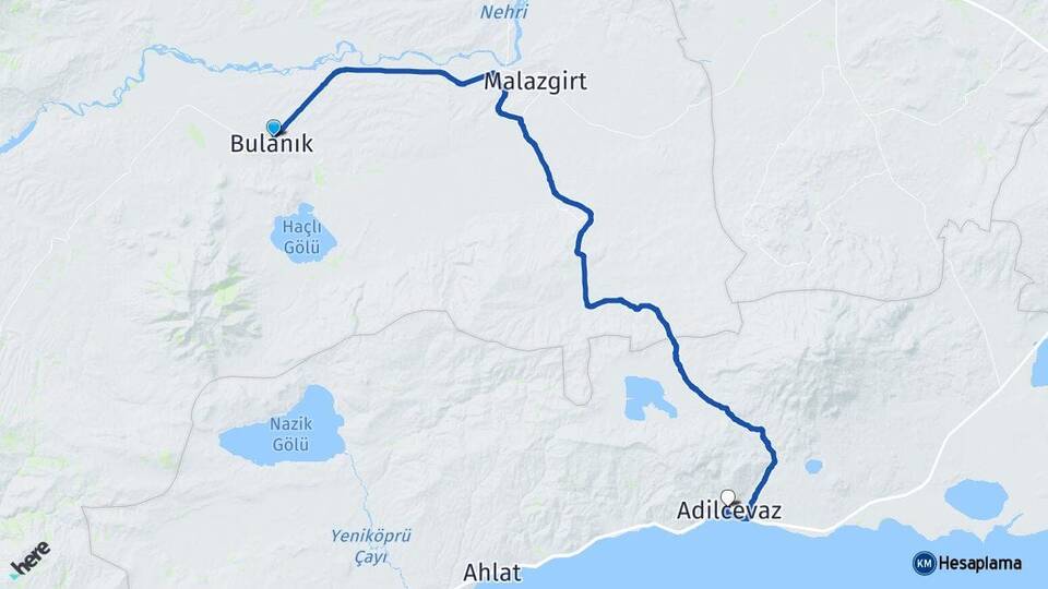Muş Bulanık Adilcevaz Bitlis Arası Kaç Km - Yol Haritası