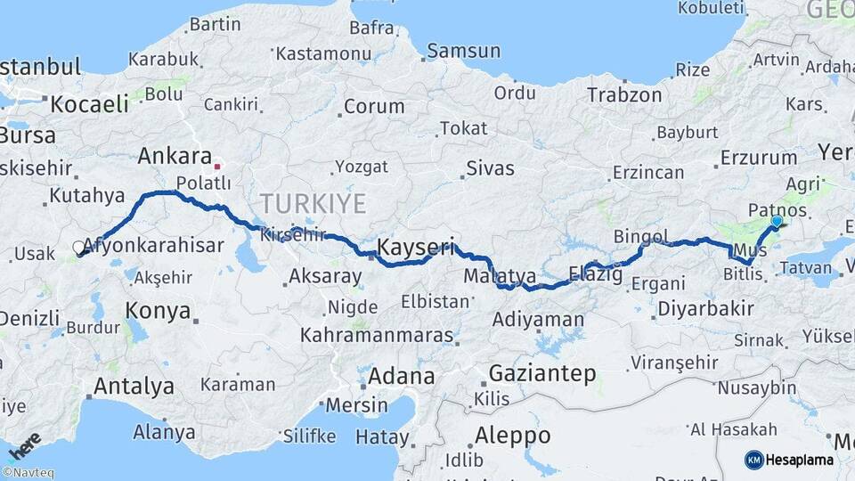 Muş Bulanık Afyonkarahisar Arası Kaç Km - Yol Haritası