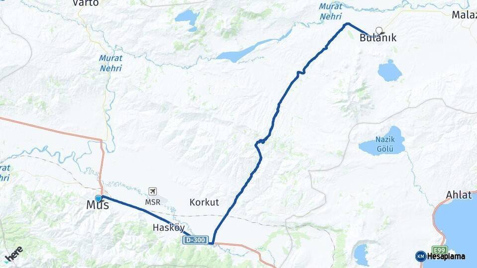 Muş Bulanık Arası Kaç Km - Yol Haritası