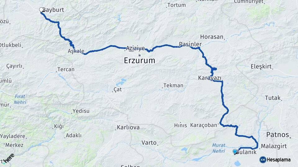 Muş Bulanık Bayburt Arası Kaç Km - Yol Haritası