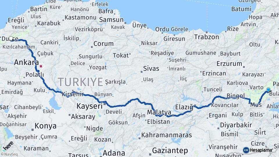 Muş Bulanık Bolu Arası Kaç Km - Yol Haritası