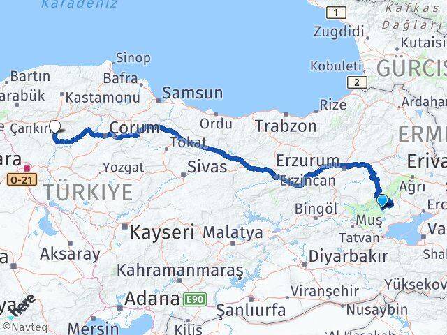 Muş Bulanık Çankırı Arası Kaç Km - Yol Haritası