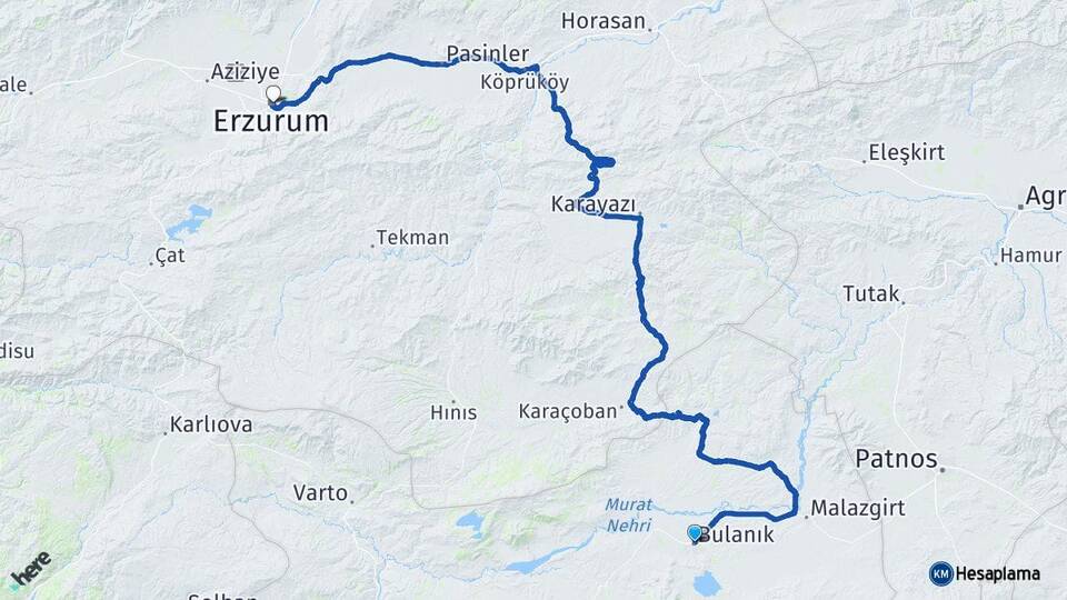 Muş Bulanık Erzurum Arası Kaç Km - Yol Haritası